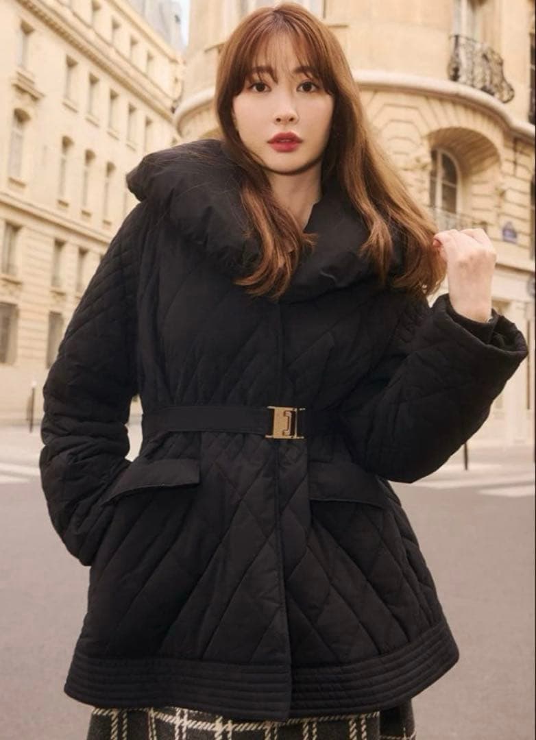 Her lip to Madison Quilted Short Coat 黒
