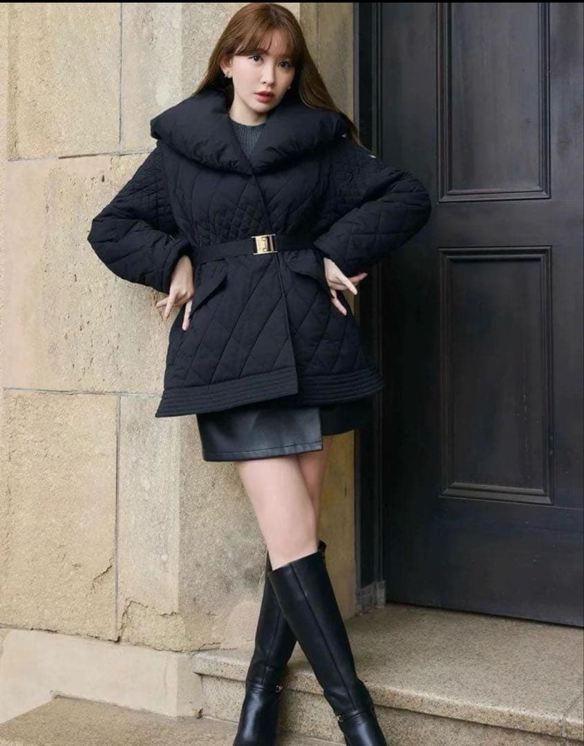Her lip to Madison Quilted Short Coat 黒