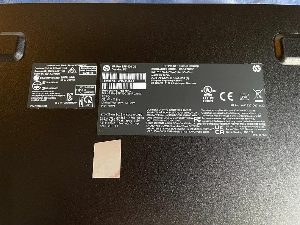 Windowsデスクトップ HP Pro SFF 400 G9 i5-12400