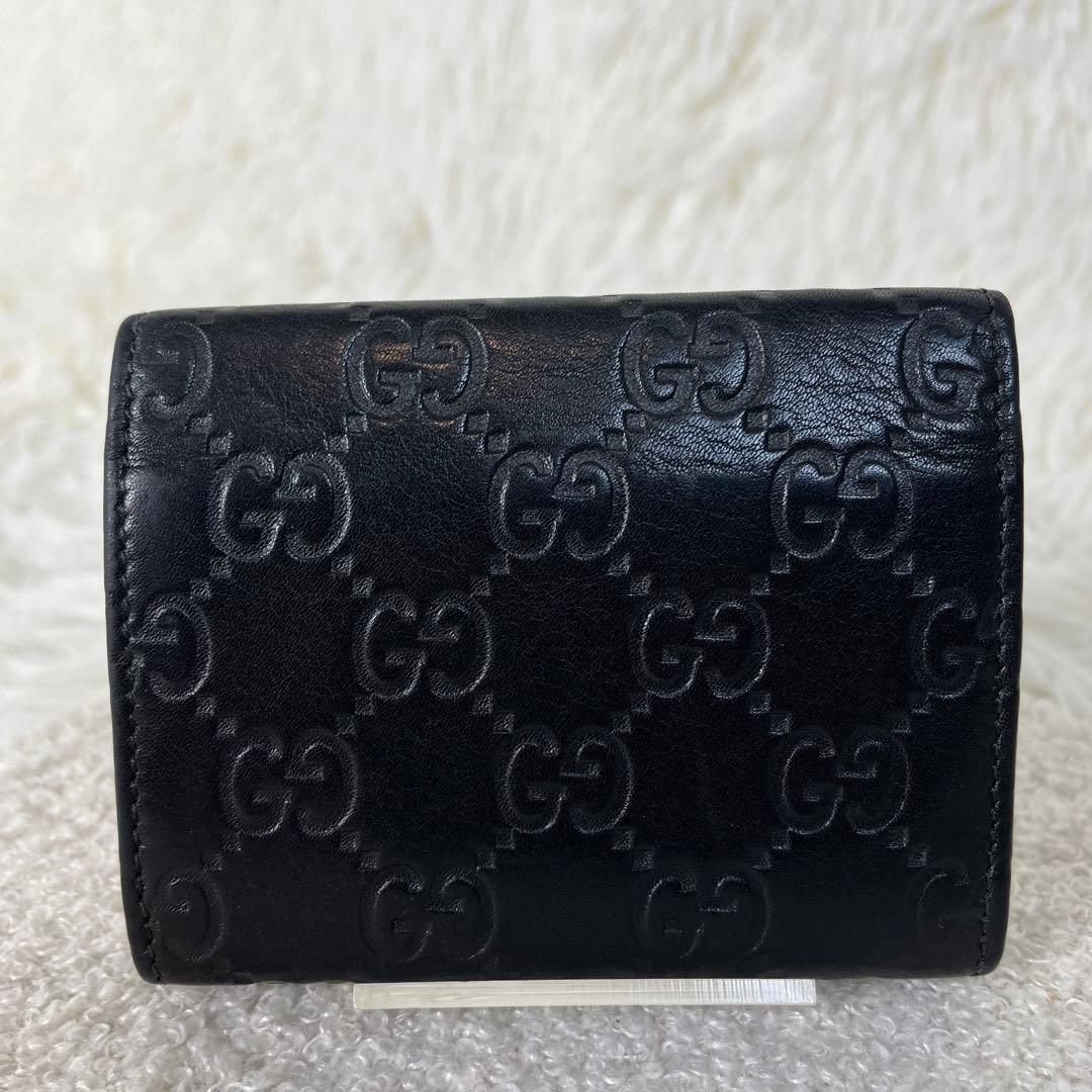 美品　GUCCI カードケース　シマ　レザー　GG柄　ブラック　箱付き