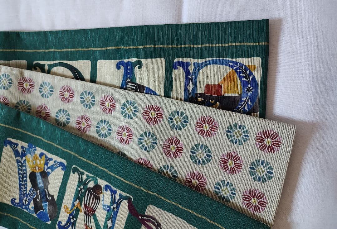 召しませ花　半幅帯　リバーシブル　絹