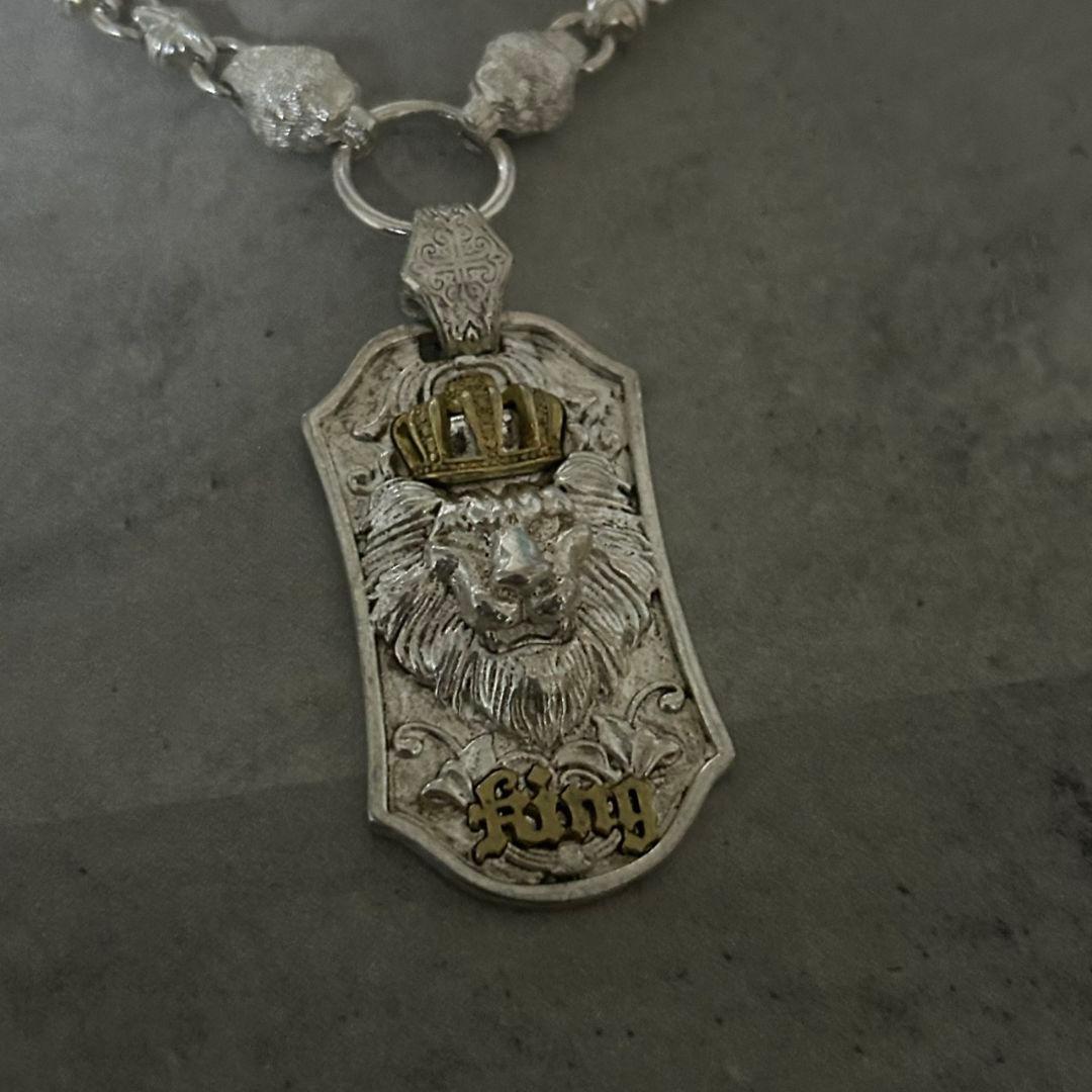 【在庫限り】ヴィンテージ 金銀S925ネックレス シルバーライオン 王冠