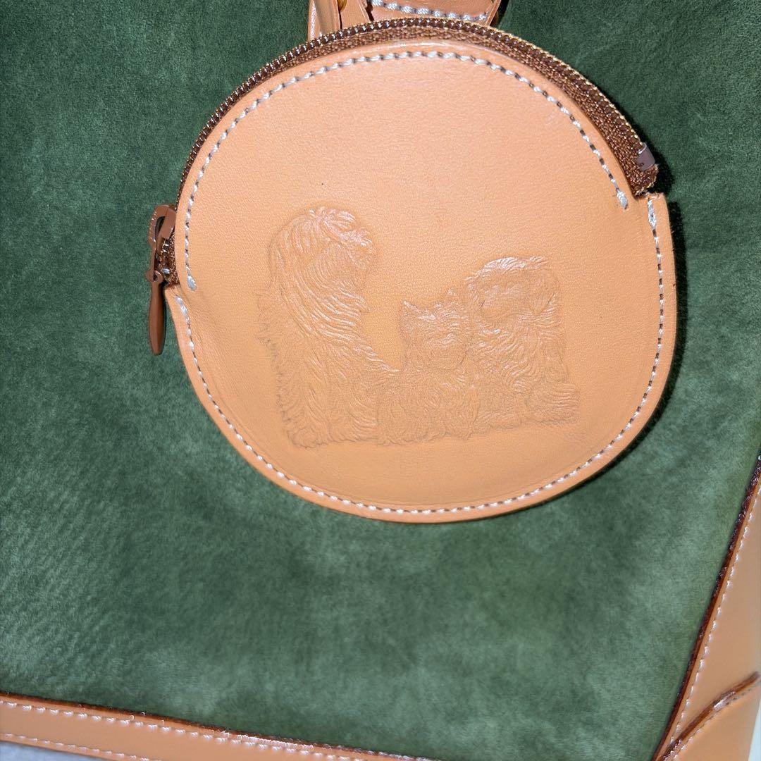 【美品】Kitamura キタムラ 緑スエード ハンドバッグ ポーチ付き 限定