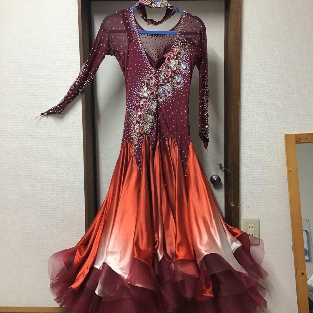 社交ダンス　ドレス　VeRtigo ドレス　えんじ色　グラデーションスカート