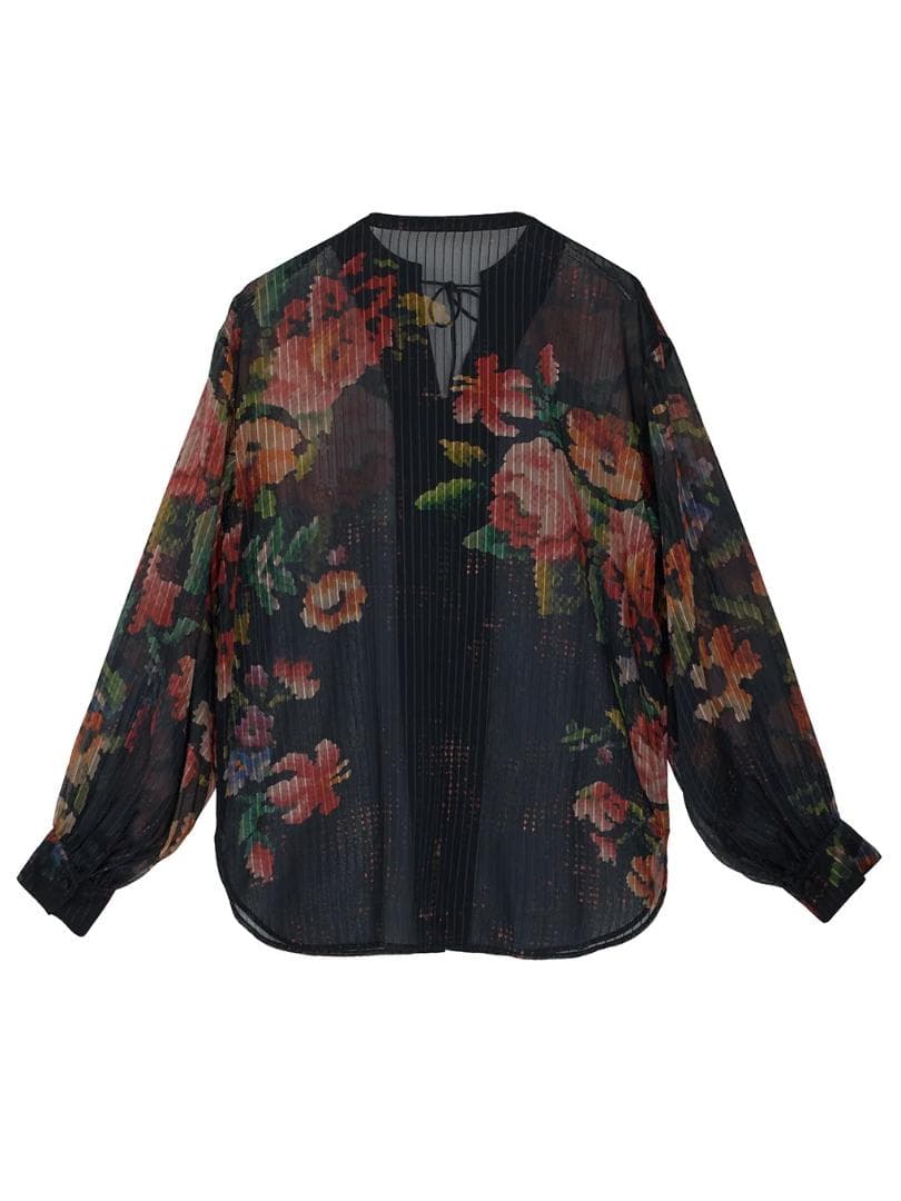 トップス JACQUARD FLOWER PATTERN SHEER BLOUSE