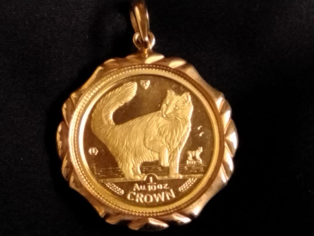 ス*ン様 マン島CAT金貨(24金＆18金枠ペンダントトップ 1991年10分の