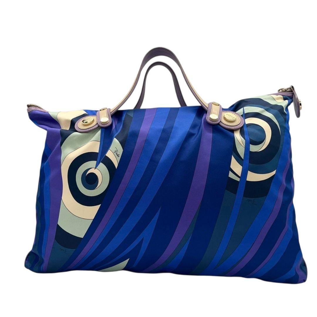 エミリオ・プッチ　ボストンバッグ　青　プッチ柄　ナイロン　レザー　大容量　s7