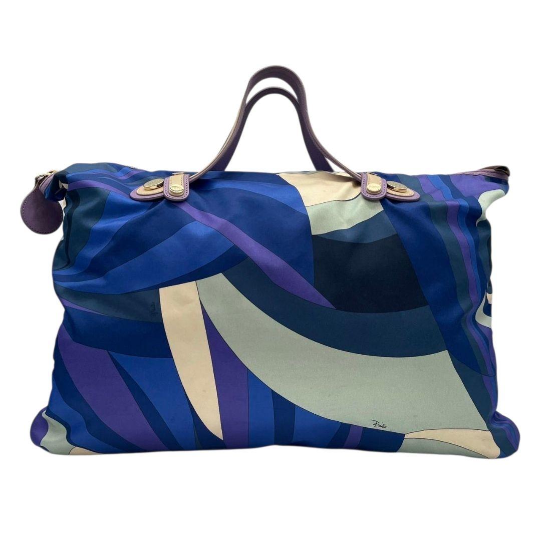 エミリオ・プッチ　ボストンバッグ　青　プッチ柄　ナイロン　レザー　大容量　s7