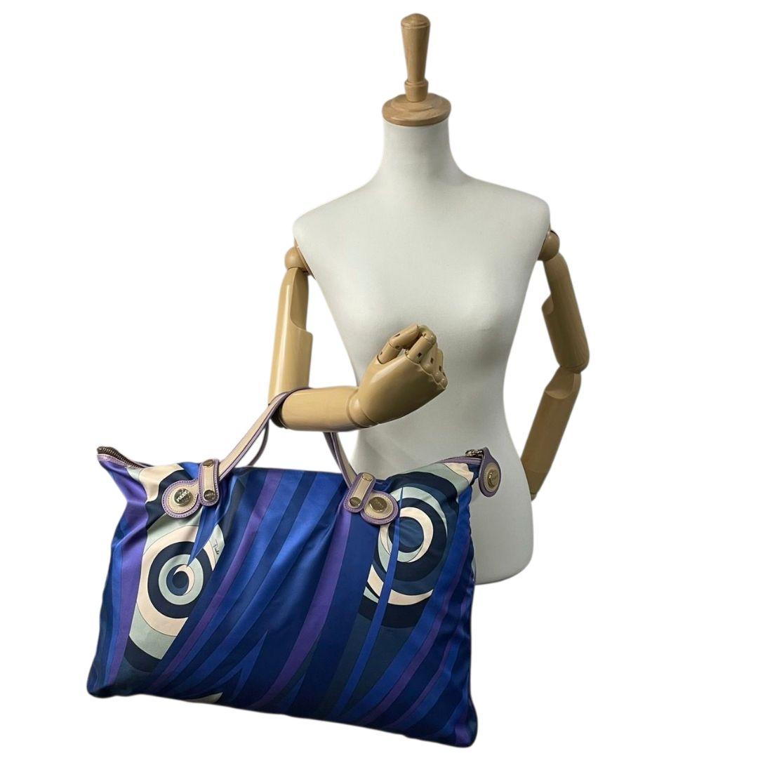 エミリオ・プッチ　ボストンバッグ　青　プッチ柄　ナイロン　レザー　大容量　s7