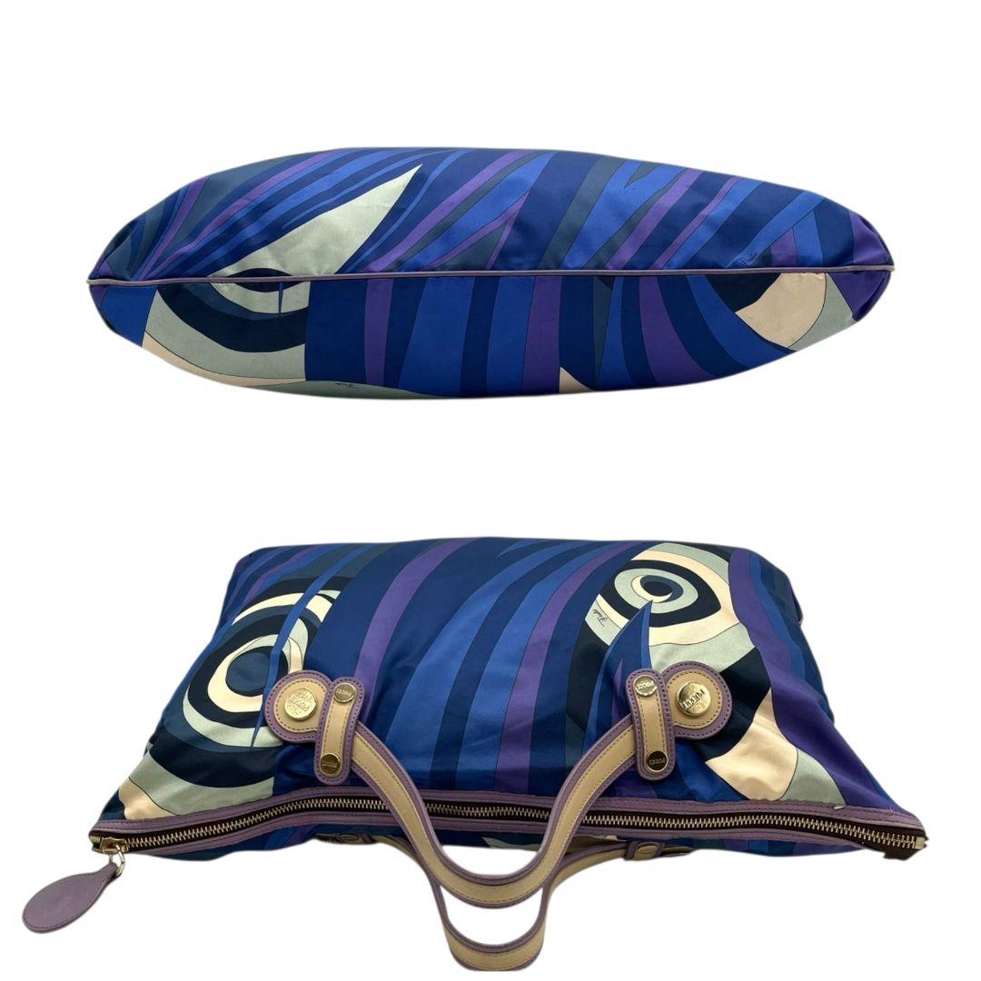 エミリオ・プッチ　ボストンバッグ　青　プッチ柄　ナイロン　レザー　大容量　s7