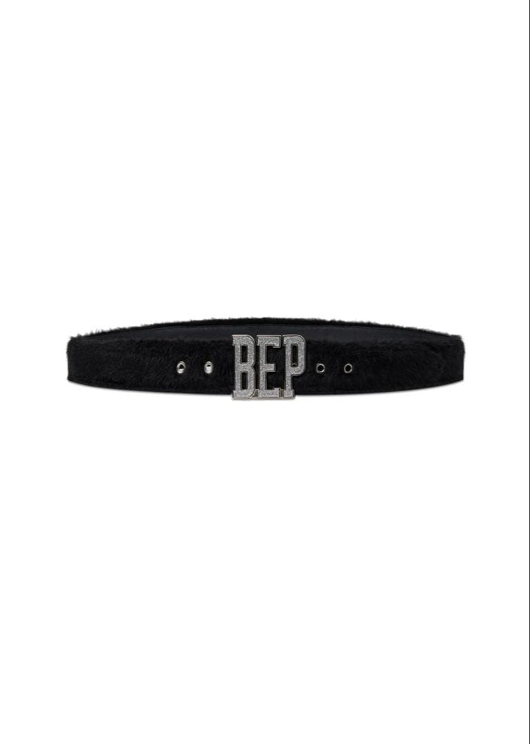 小物 GLITTERED LETTERS FAUX FUR BELT BLACK