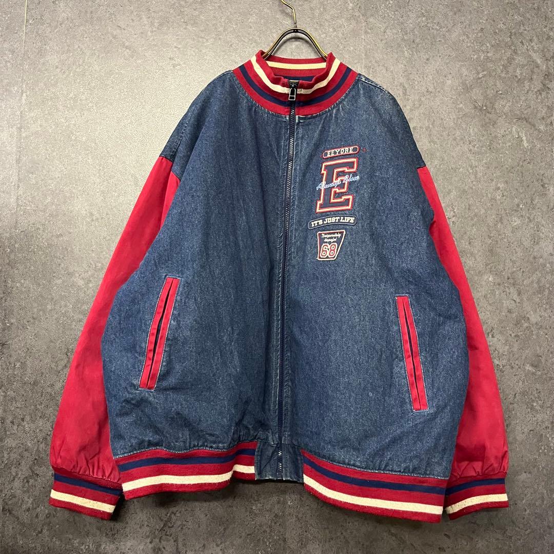 《US古着》ディズニー くまのプーさん イーヨー デニムブルゾン 刺繍 2XL
