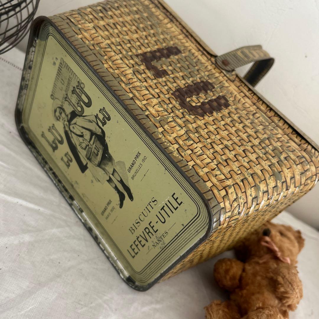 LU ビスケット缶　パニエ　小さなアンティークベアのセット