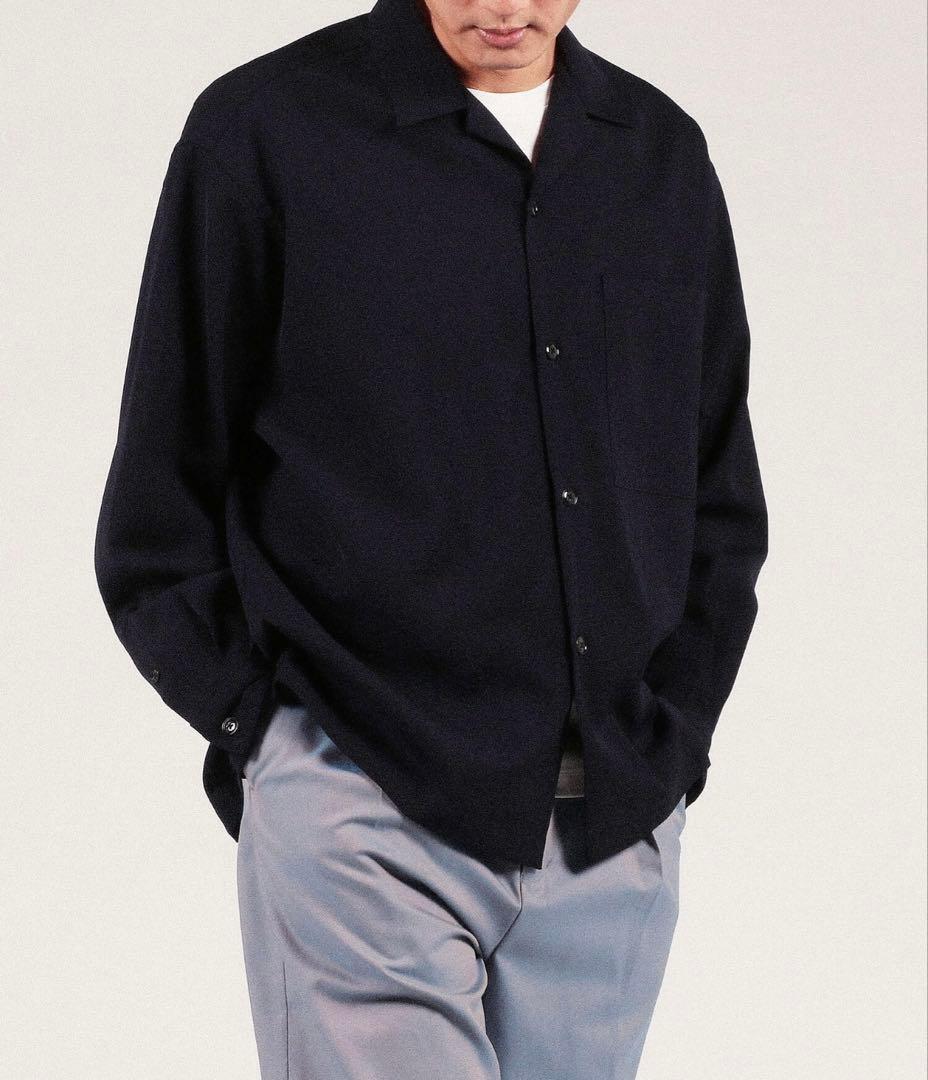 極美品 トゥモローランド ウールレーヨン オープンカラーシャツ ブラック 黒