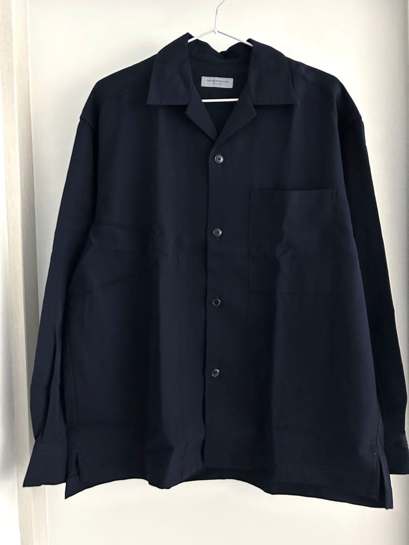 極美品 トゥモローランド ウールレーヨン オープンカラーシャツ ブラック 黒