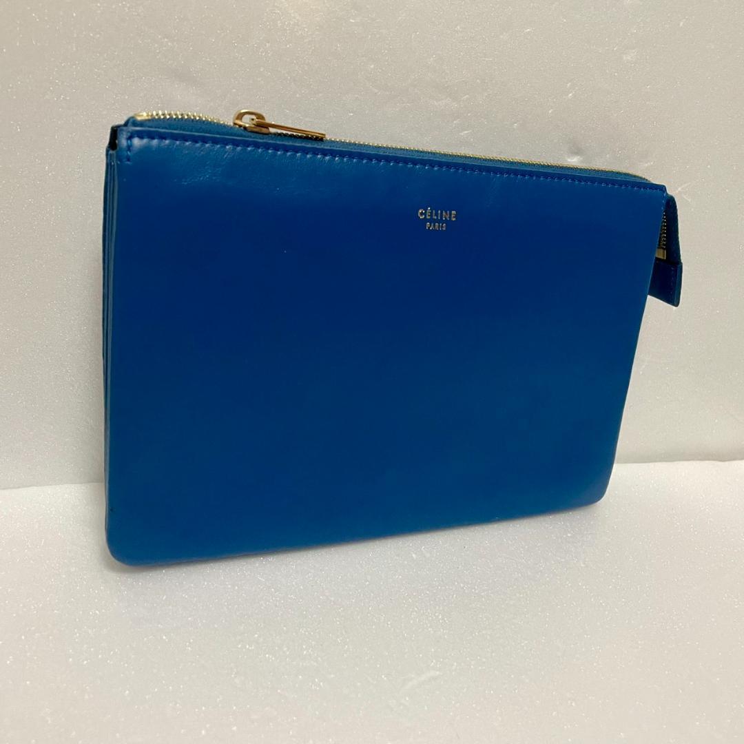 CÉLINE セリーヌ トリオ ポーチ クラッチ ブルー ラージ フィービー期
