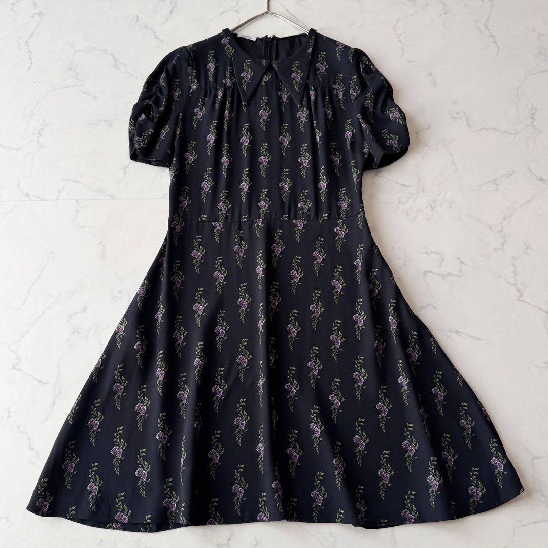 ミュウミュウ 小花柄 ワンピース フレア パフスリーブ ギャザー 襟付き 42