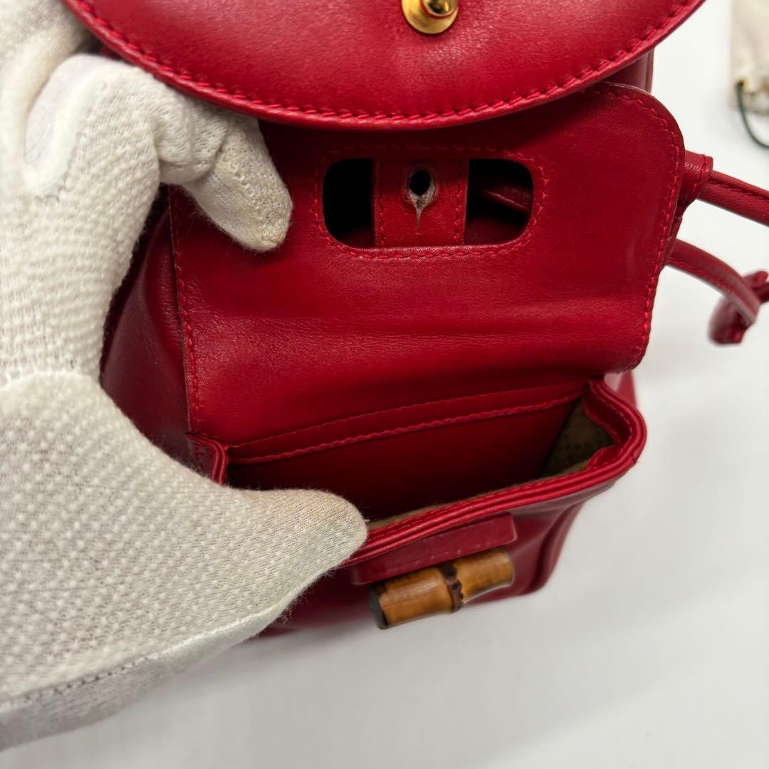激レア美品 ✨ GUCCI リュック カーフレザー 赤 バンブー