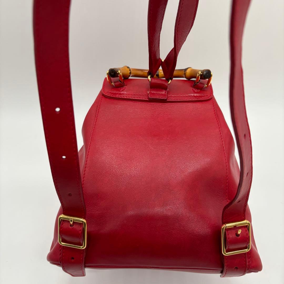 激レア美品 ✨ GUCCI リュック カーフレザー 赤 バンブー