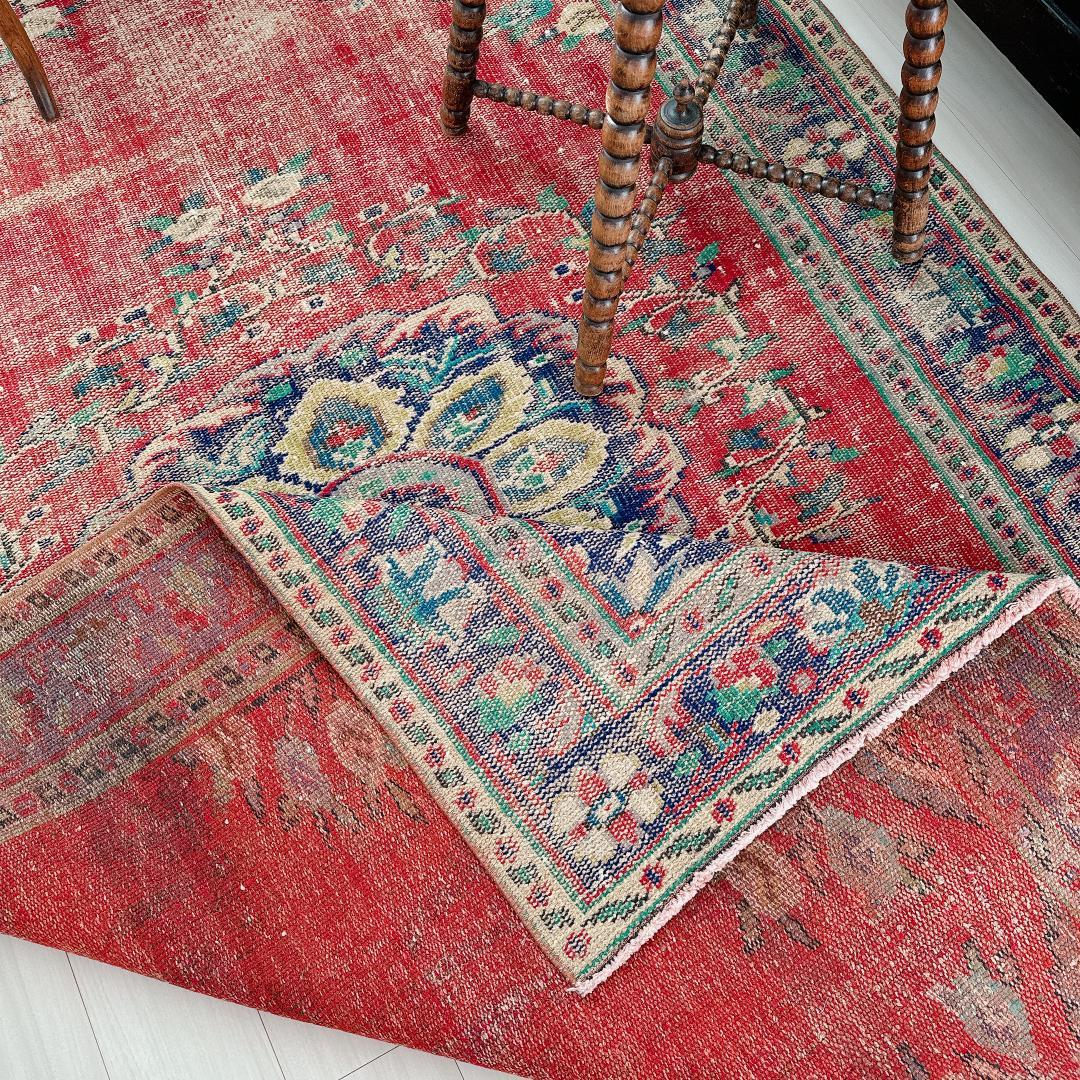 トルコ ヴィンテージラグ A89 超大判 レア レッド ターコイズ ネイビー