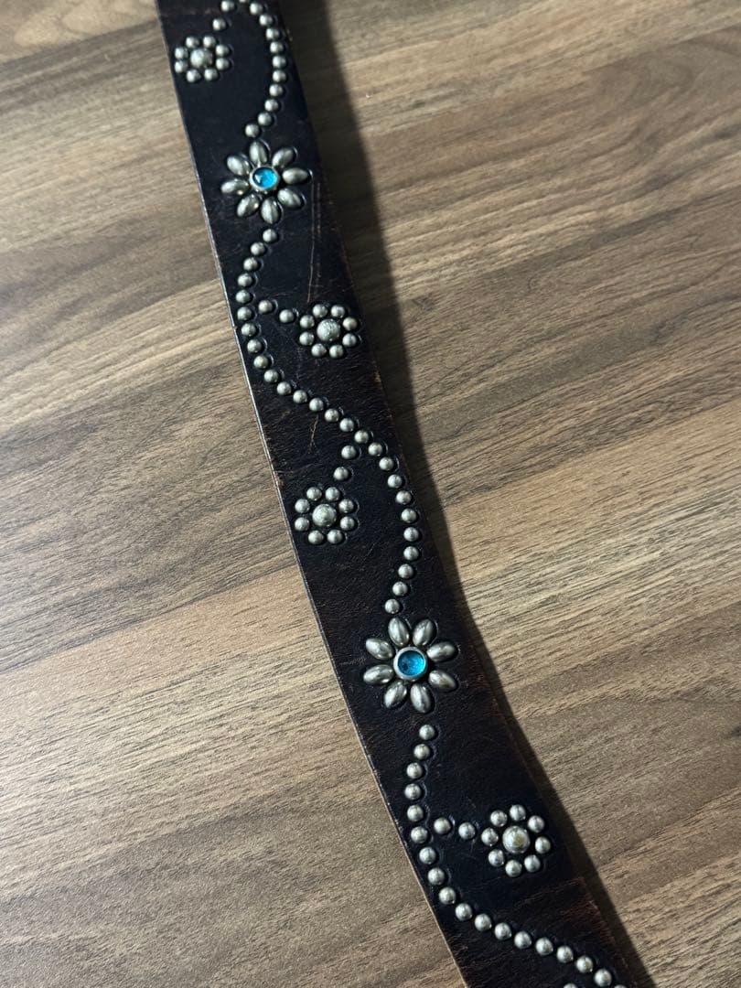 32 インチ HTC フラワースタッズ ブルーストーン レザーベルト ブラウン