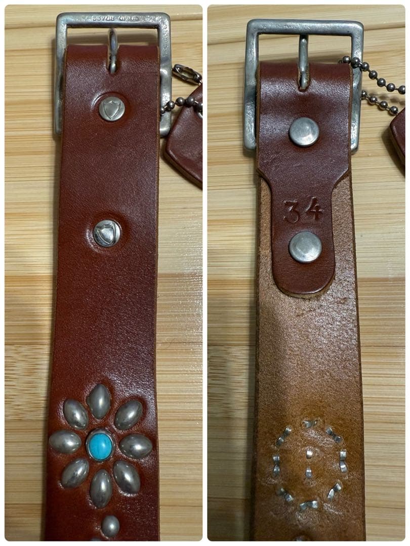 ⭐️新品⭐️HTC⭐️フラワーターコイズ⭐️シルバースタッズ⭐️ブラウンレザー⭐️34インチ