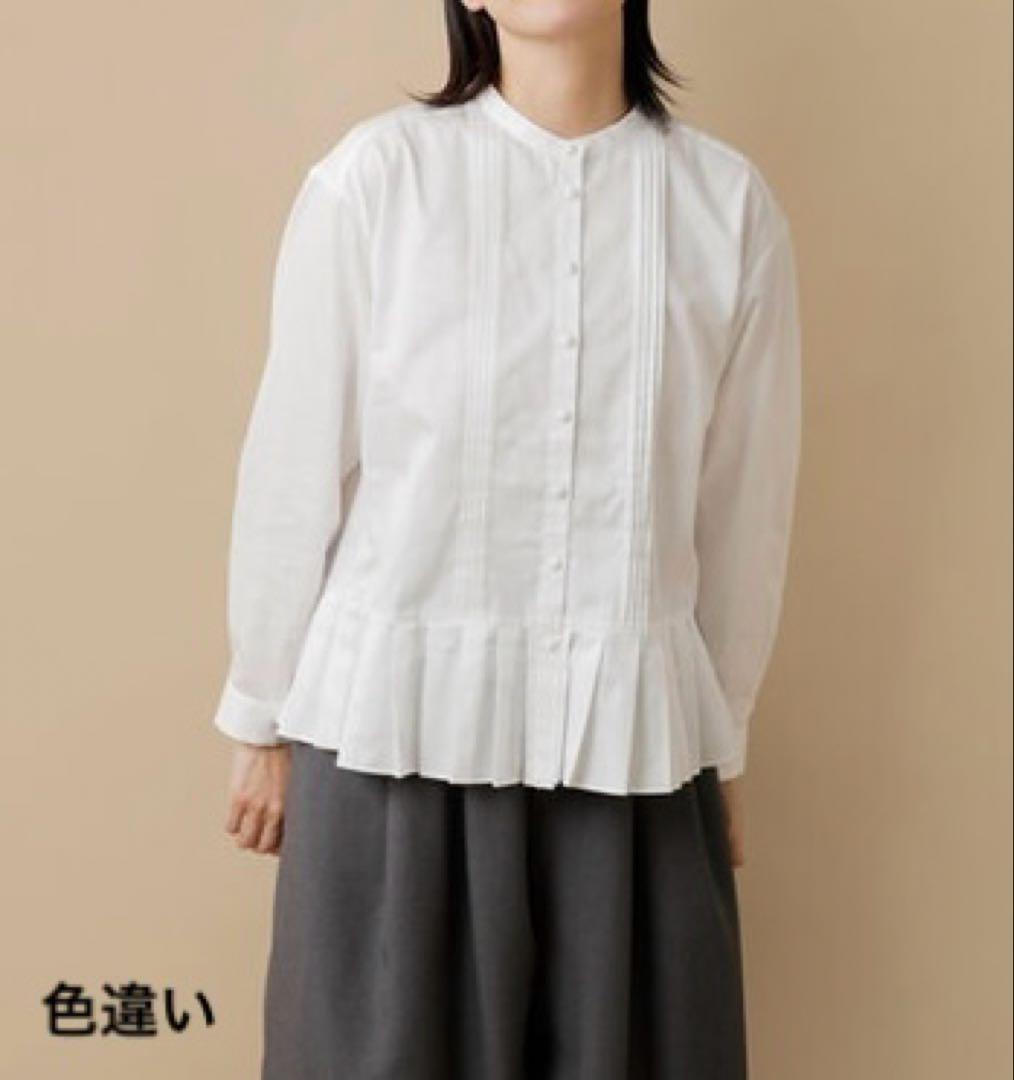 ツムグ　フロントタック裾プリーツコットンサテンブラウス 黒