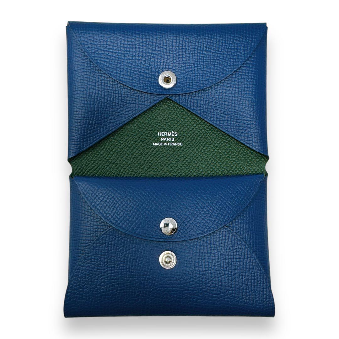 エルメス ケース ミニ財布 カルヴィデュオ ネイビー ブルー ユニセックス