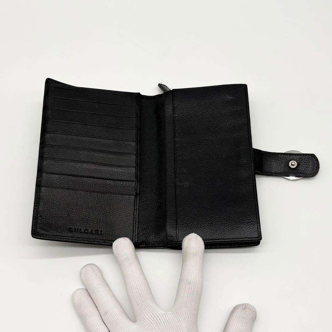 【美品】BVLGARI レザー サフィアーノ 長財布 サークルロゴ ブラック 黒