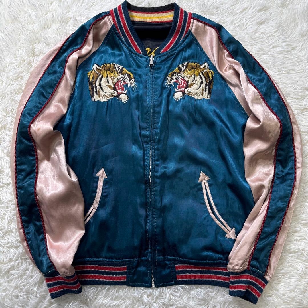 希少✨HOUSTON スカジャン　リバーシブル　虎　七福神　刺繍　L
