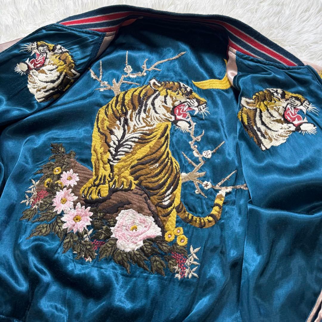 希少✨HOUSTON スカジャン　リバーシブル　虎　七福神　刺繍　L