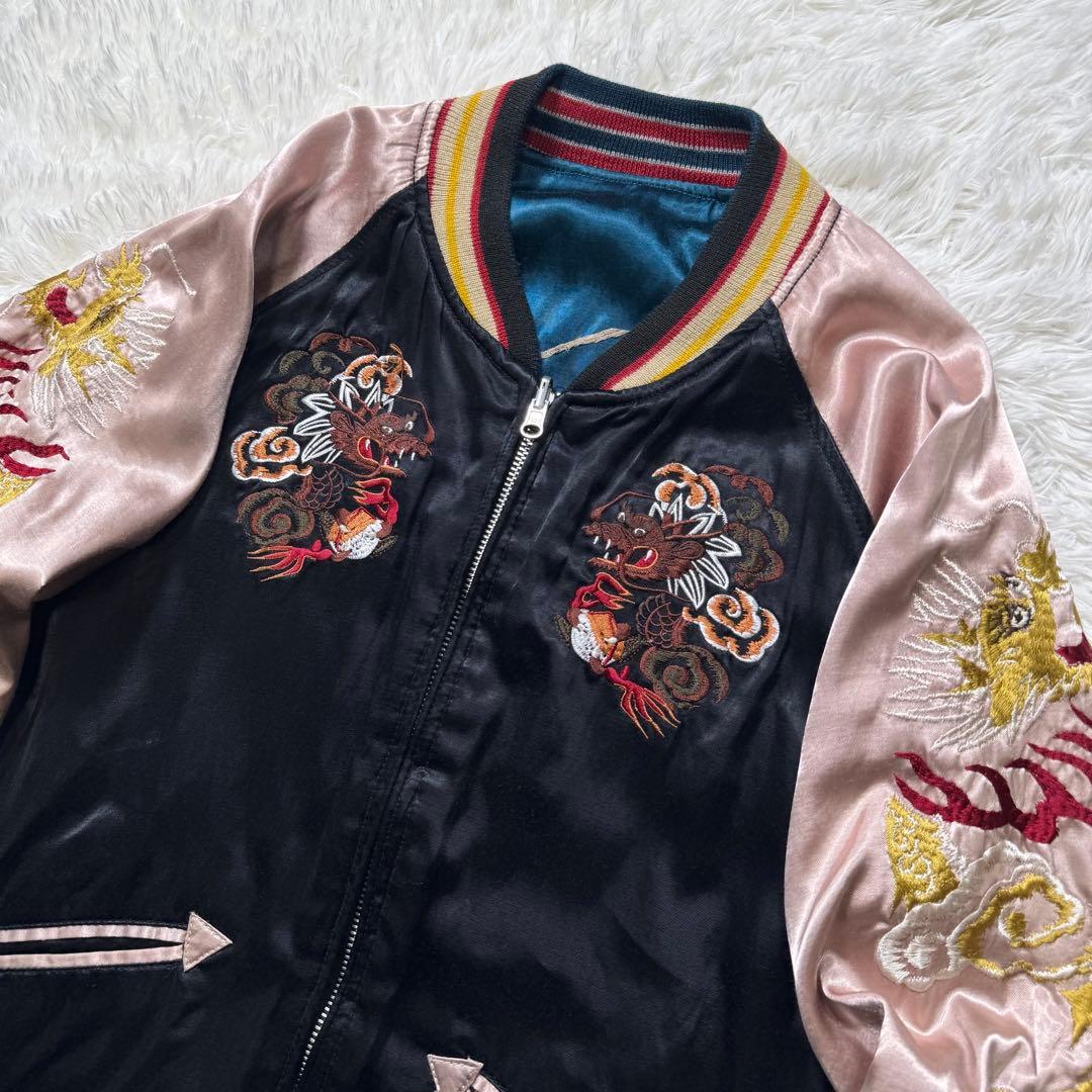 希少✨HOUSTON スカジャン　リバーシブル　虎　七福神　刺繍　L