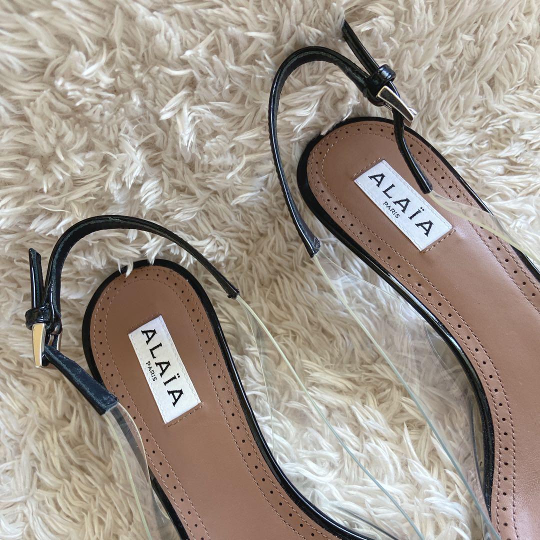 アライア　ハートクリアパンプス　ミュールサンダル　ローヒール　黒　37