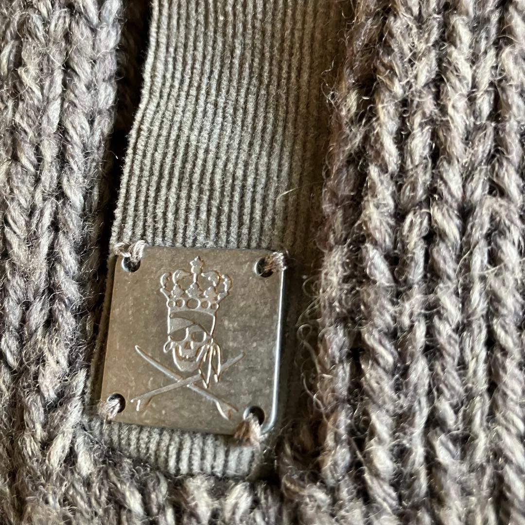 00s archive TORTUGA 王冠スタッズスカル厚手ドライバーズニット