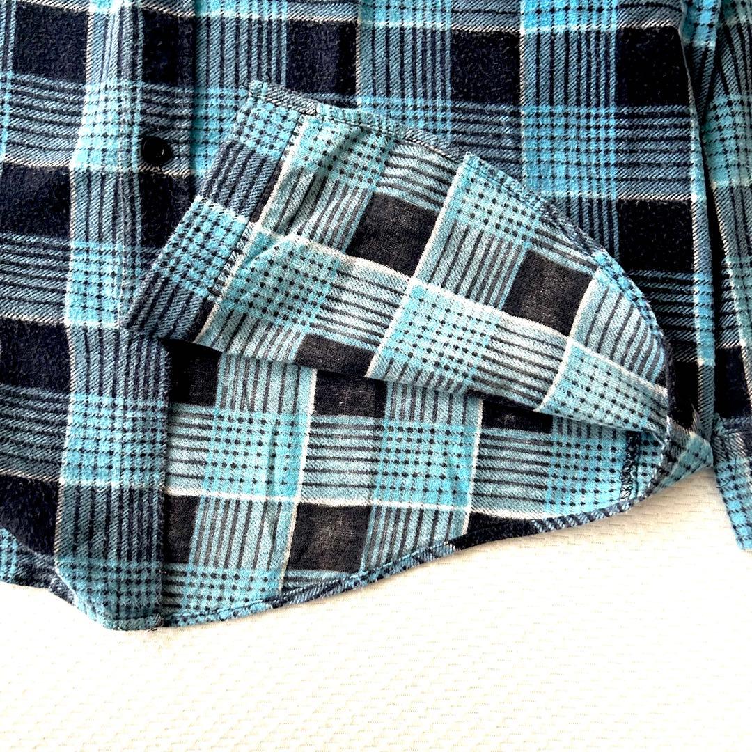 好配色　80s 90s ビンテージ　プリント　ネルシャツ　ブルー　ブラック