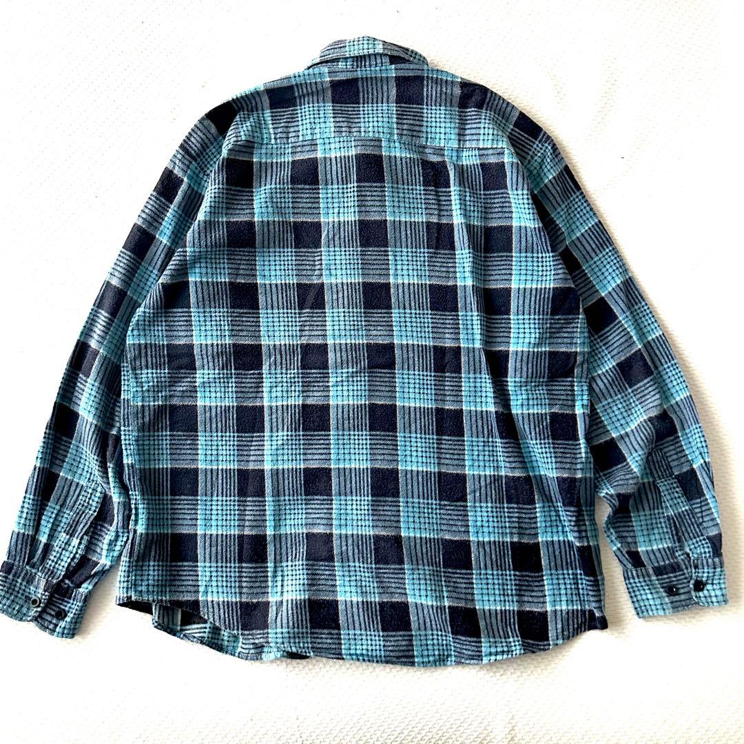 好配色　80s 90s ビンテージ　プリント　ネルシャツ　ブルー　ブラック