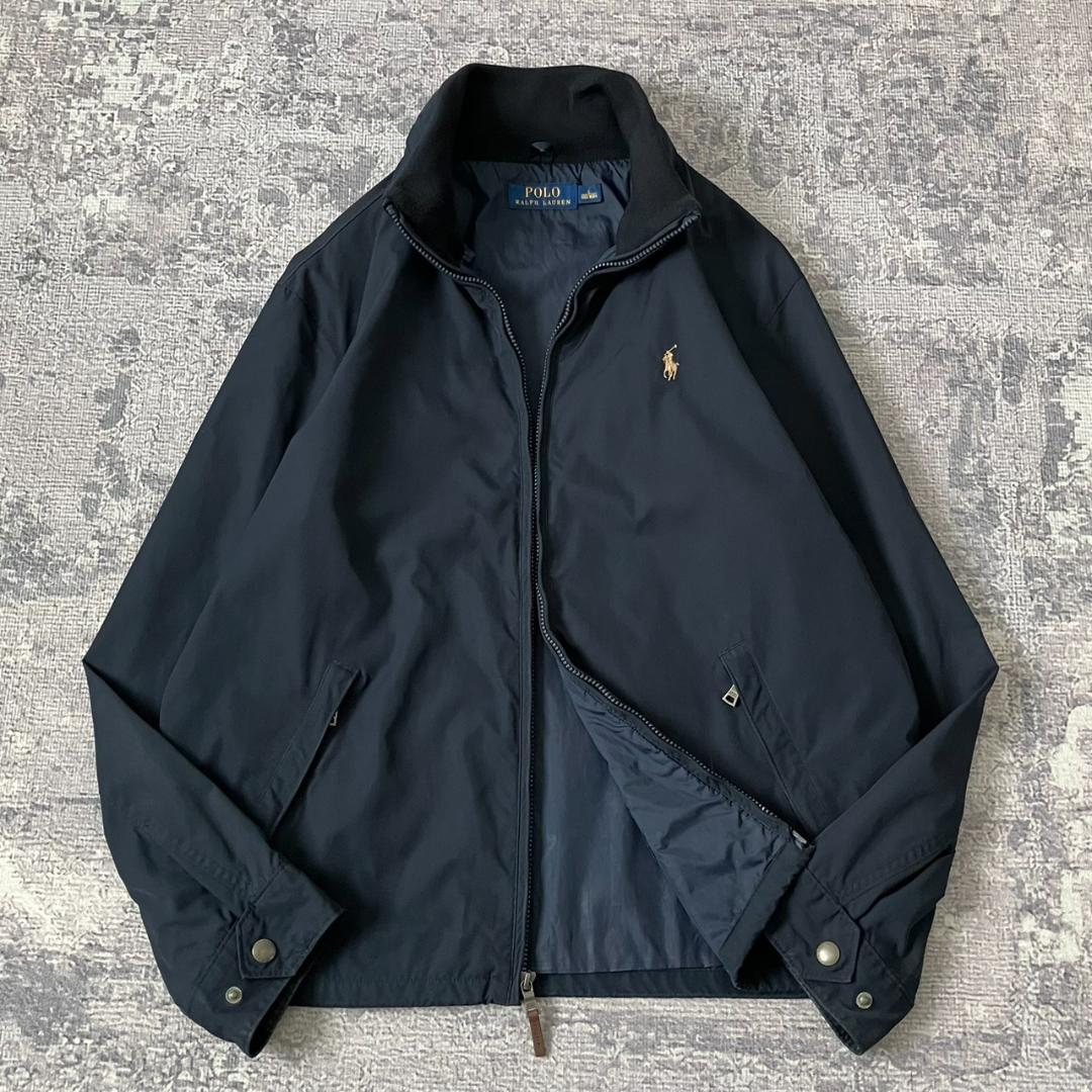 【短丈】ポロラルフローレン スウィングトップ ポニー刺繍 ジップ ネイビー L