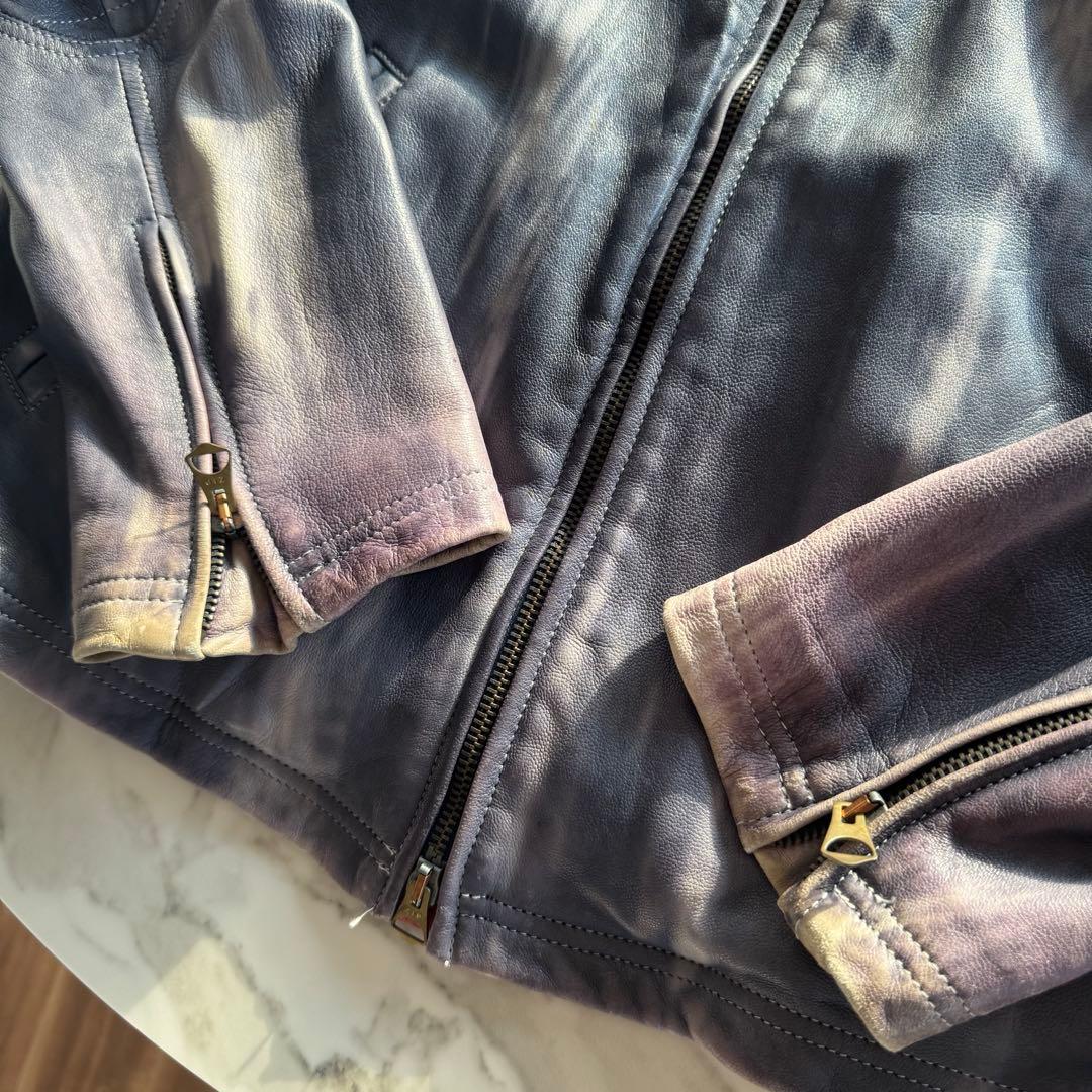 【希少/入手困難】アルマーニジーンズ　シングルライダース　レザー　ダメージ加工