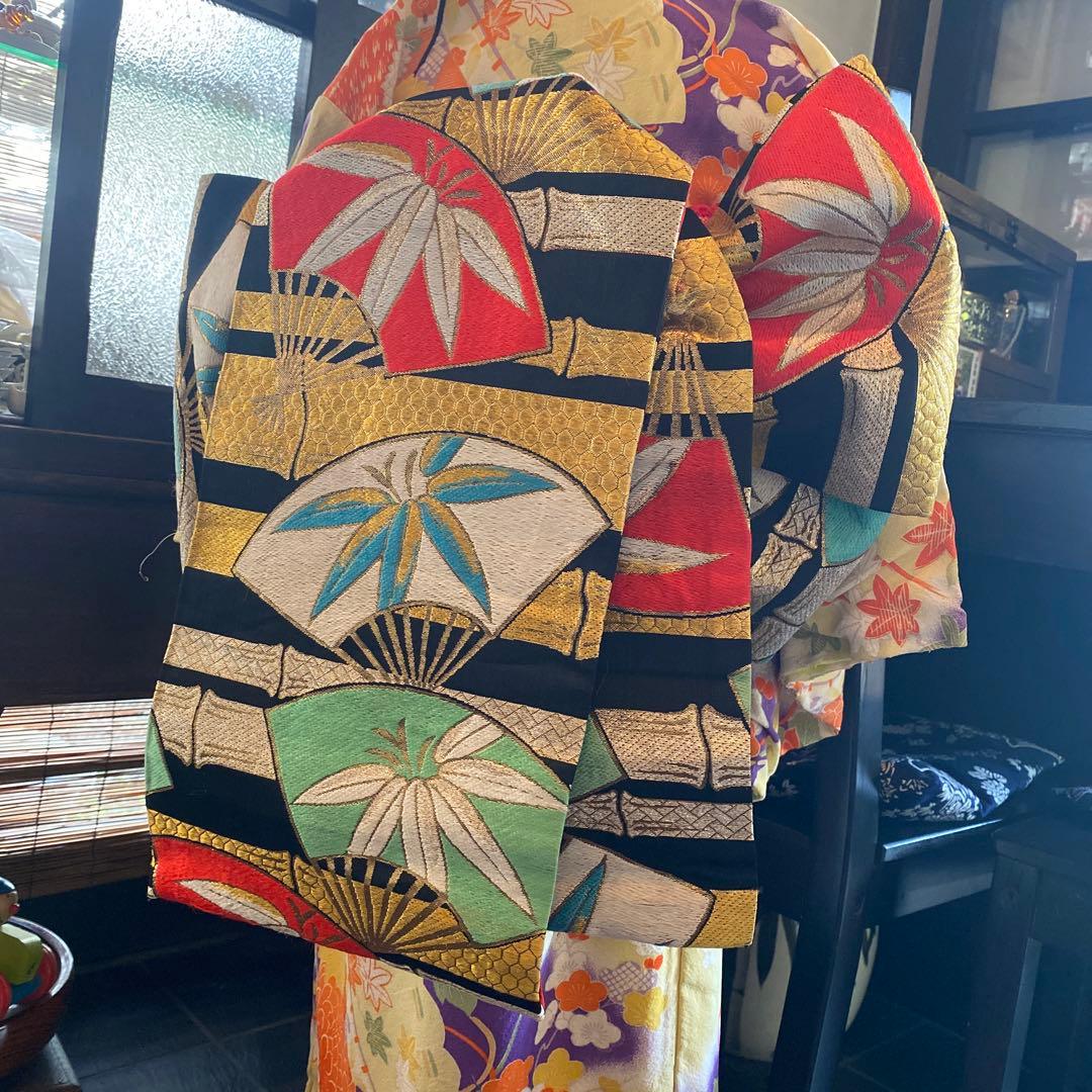 専用ハンドメイド だらり帯 七五三 作り帯 五歳〜七歳 アンティーク 扇子 竹