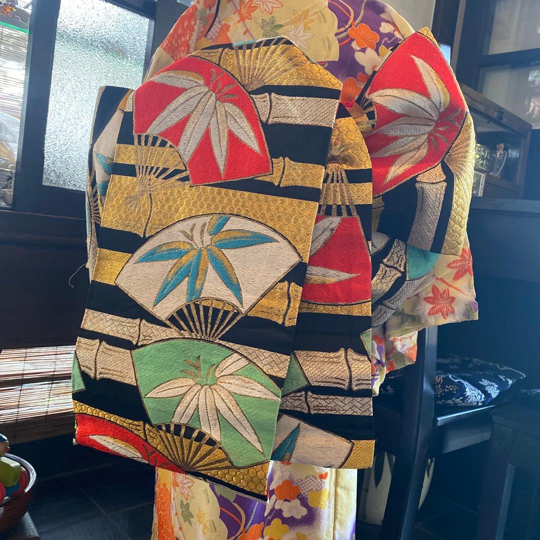 専用ハンドメイド だらり帯 七五三 作り帯 五歳〜七歳 アンティーク 扇子 竹