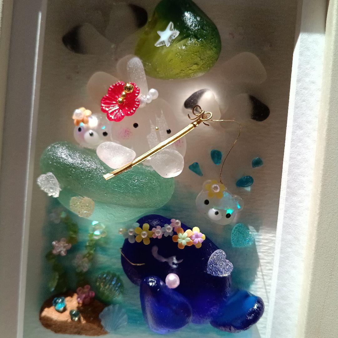 シーグラスアート　♡きみとともだち♡　うさぎちゃん＆くじらさんver.