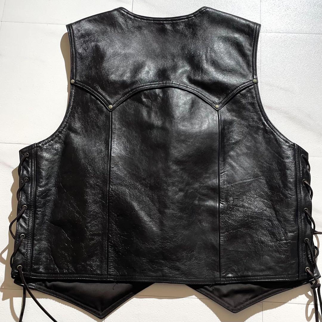 【希少】ハーレーダビットソン レザーベスト XLサイズ 牛革 レースアップ 黒