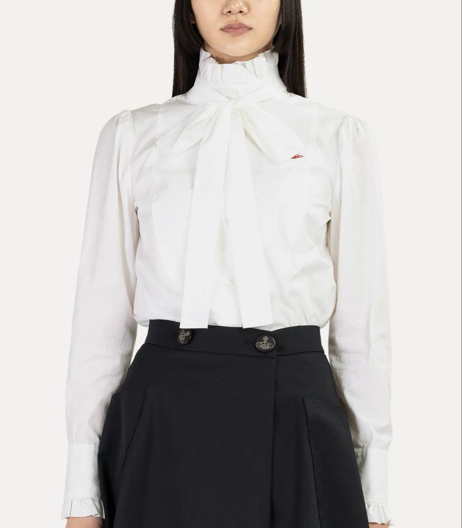 美品2025AW ヴィヴィアンウエストウッド ORBジャガードフリルボウシャツ