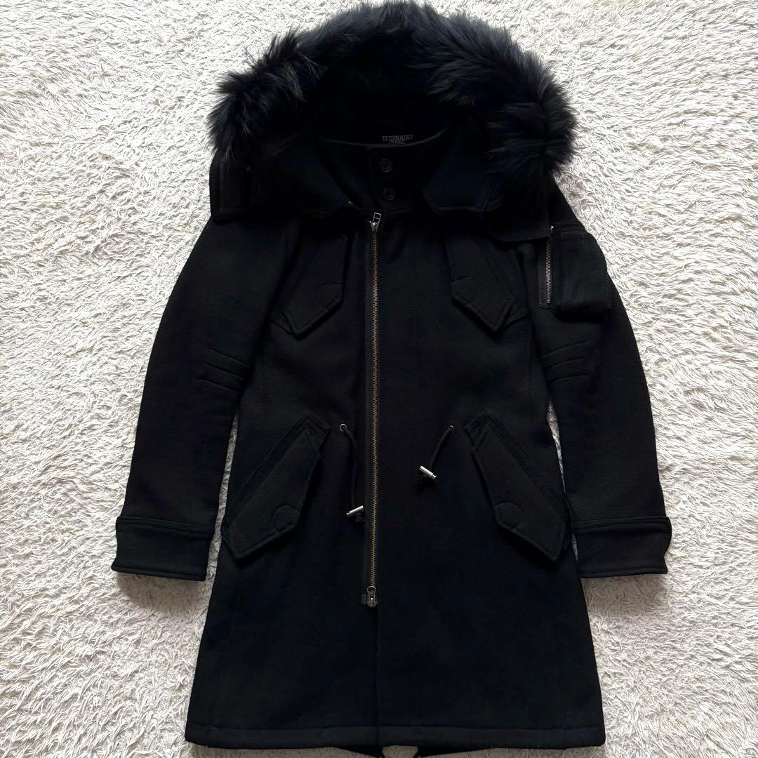 TORNADO MART モッズコート ダブルジップ ラクーンファー 黒 フード