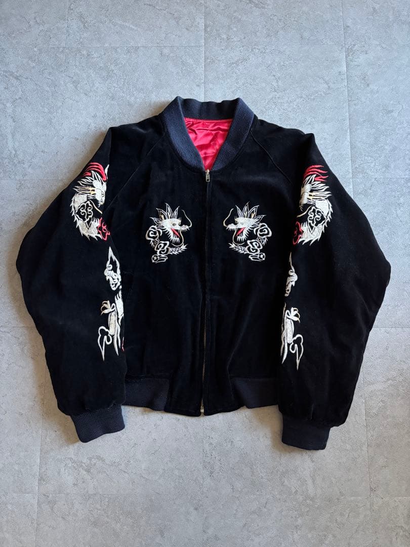 Ulcolow 別珍スカジャン スーベニアジャケット 龍 鳳凰 アメカジ 黒赤