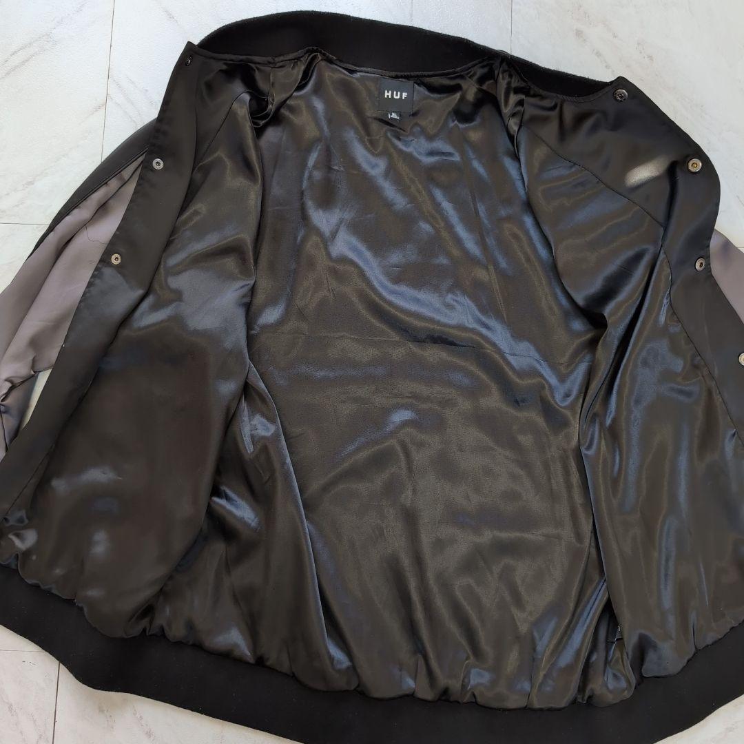 HUF スカジャン 刺繍 ボンバージャケット バイカラー ブラック XL
