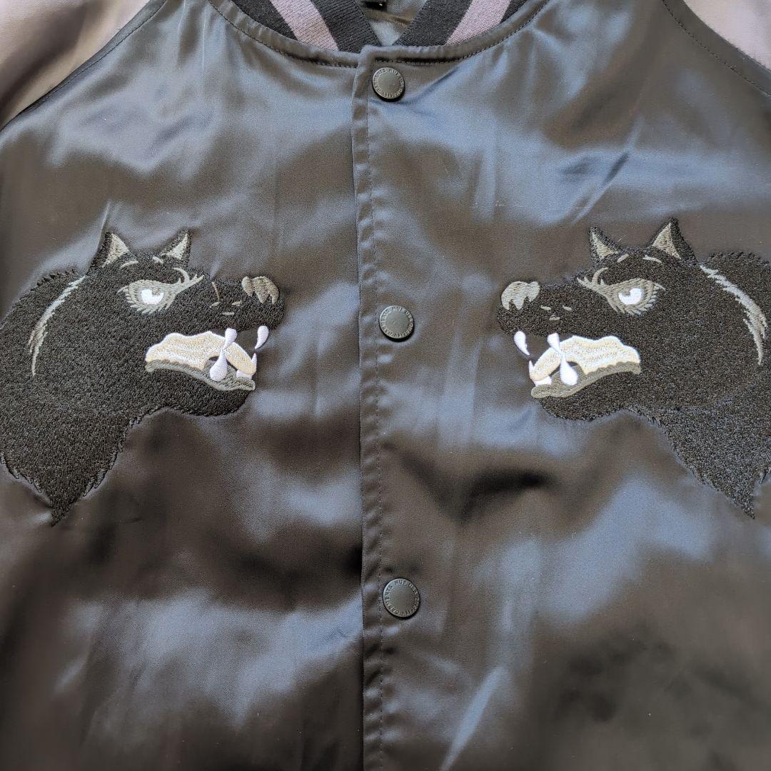 HUF スカジャン 刺繍 ボンバージャケット バイカラー ブラック XL