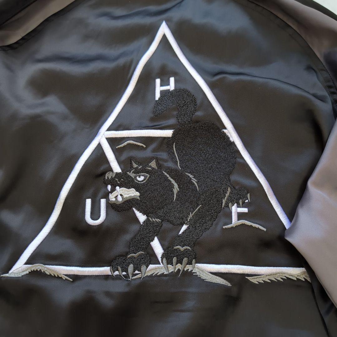 HUF スカジャン 刺繍 ボンバージャケット バイカラー ブラック XL