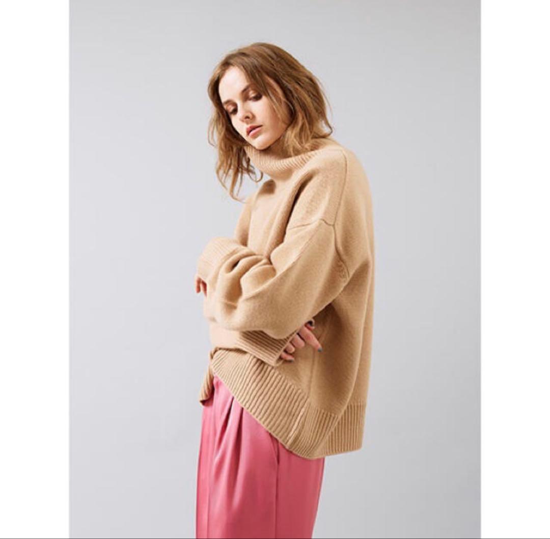 極美品✨️¥8.4万　エブール　カシミア100　ハイネックニット　キャメルベージュ
