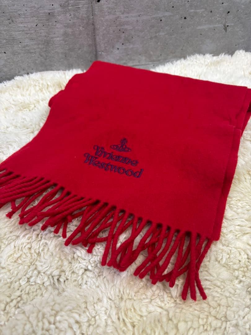 新品 Vivienne Westwood オーブ刺繍 ウールマフラー ストール赤